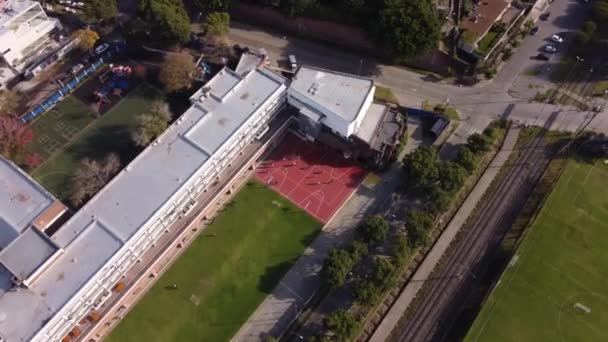 Aerial Top Shot School Sports Field Buenos Aires Sunny Day — Stockvideo