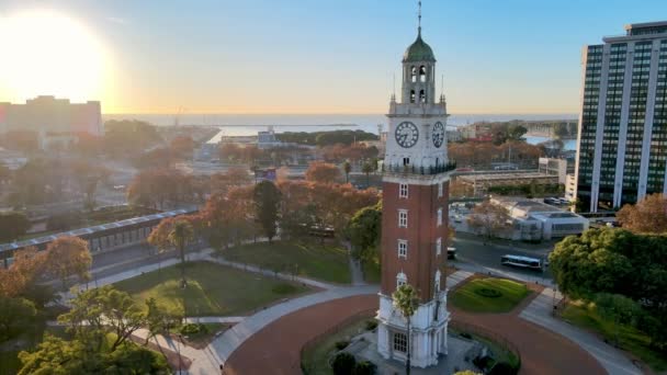 Sunrise Aerial Renaissance Style Torre Monumental Retiro Neighborhood — Stok video