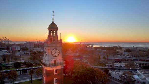 Sunrise Aerial View Elizabethan Style Torre Monumental Buenos Aires — 图库视频影像