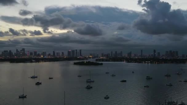 Day Night Time Lapse Beautiful Sunset Miami Florida Skyline — ストック動画