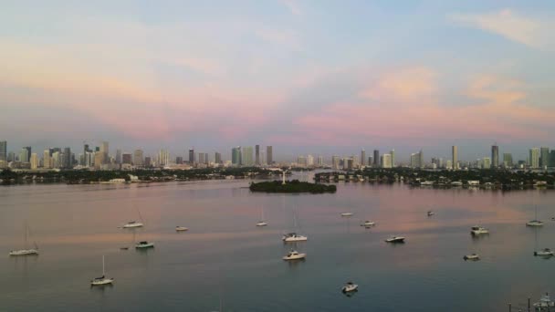 Colorful Vibrant Sky Miami Florida City Skyline Boats Harbor Time — Stock video