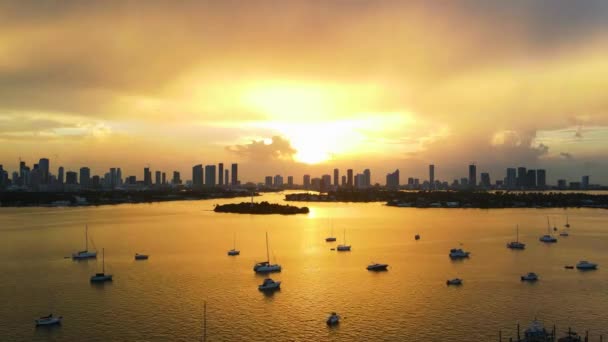 Colorful Sunset Time Lapse Boats Miami Florida Ocean Harbor — Stock video