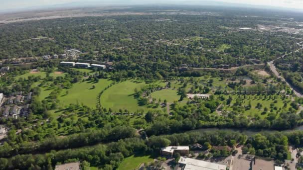 Drone Shot Lush Ann Morrison Park Boise River Idaho — 图库视频影像