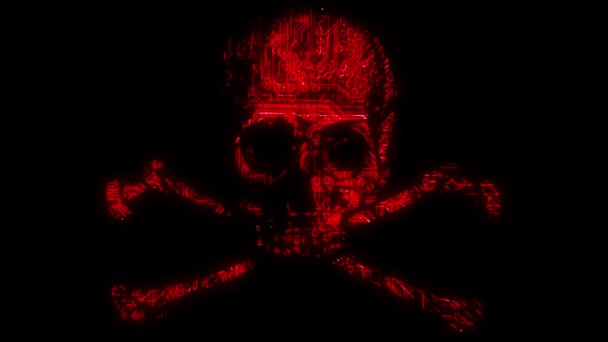 Alarming Animated Cyber Hacking Κρανίο Και Σταυρό Οστά Σύμβολο Κινούμενο — Αρχείο Βίντεο
