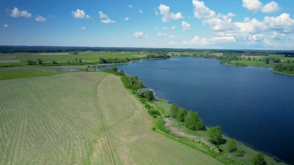 Luftaufnahme Des Wielochowskie Sees Polen Bei Schönem Sommertag Wilder Seenblick — Stockvideo