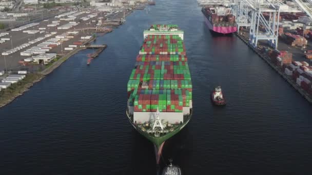 Nave Carico Caricata Con Container Intermodali Partenza Dal Terminal Husky — Video Stock