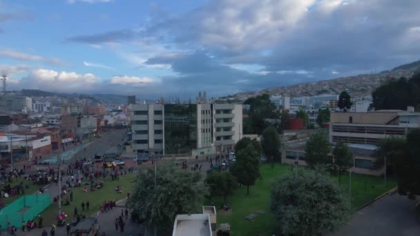 Veduta Aerea Dei Manifestanti Indigeni Quito Ecuador Patria Sciopero Nazionale — Video Stock