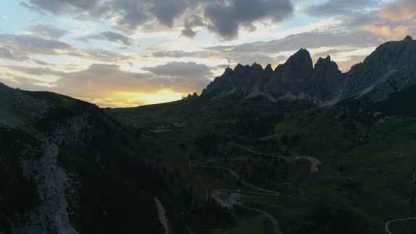 Stunning Dramatic Sunrise Sky Rugged Majestic South Tyrol Val Gardena — Video Stock