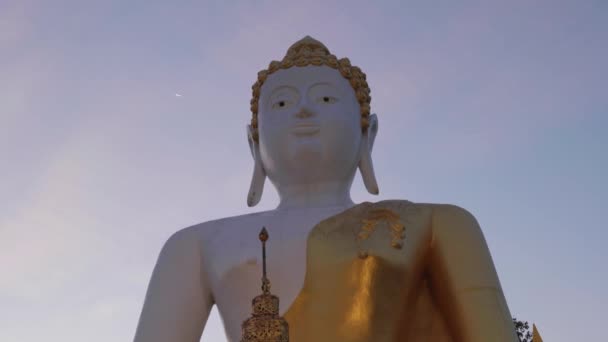 Κινηματογραφικό Θρησκευτικό Ταξίδι Πλάνα Από Ένα Γιγαντιαίο Άγαλμα Του Βούδα — Αρχείο Βίντεο