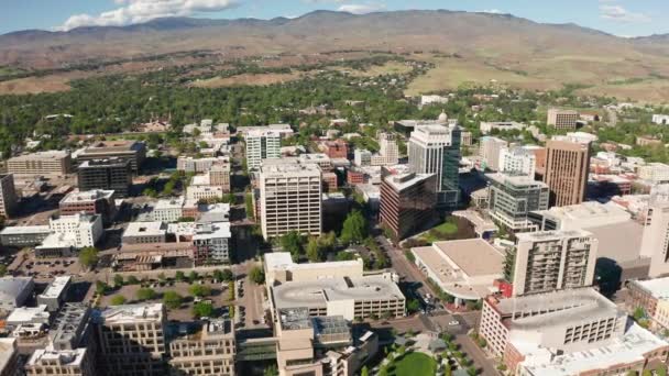 Wide Drone Shot Boise Idaho Downtown Sector Surrounded Arid Farmland — Vídeo de stock