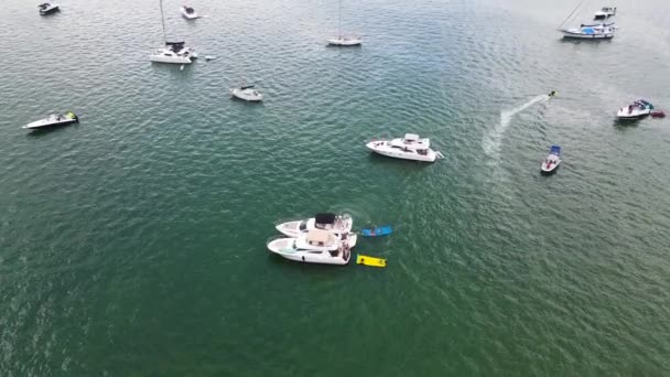 Personas Barcos Durante Verano Océano Cerca Miami Florida Aérea — Vídeos de Stock
