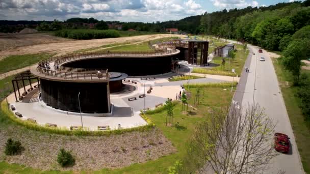 Aerial View Famous Spa Mineral Graduation Tower Lidzbark Warminski Poland — Video