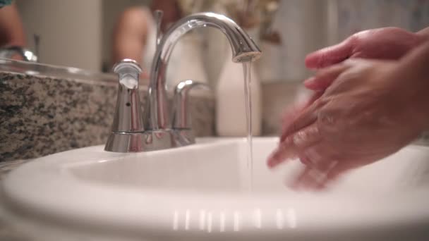 Asian Man Washing His Hands Bathroom Mirrors — Vídeos de Stock