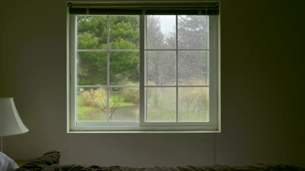 Room Window Rain Storm Dark Moody Atmosphere Zoom Shot — Stock Video