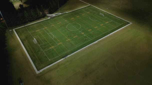 Aerial Drone Flying Wide Night Time Soccer Foot Ball Game — Stockvideo