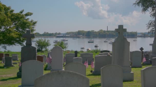 Cimitero Pelham Nel Bronx Bandiera Degli Stati Uniti Accanto Una — Video Stock