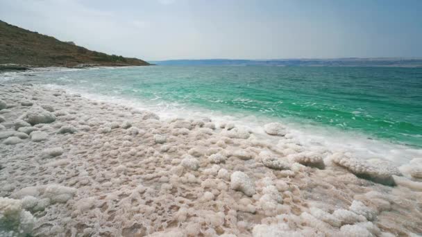 Dead Sea Salt Jordan Close Israel Border Clear Blue Calm — Stock video