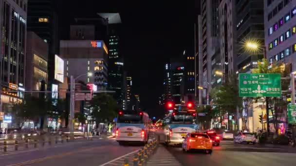 Seoul South Korea Gangnam Station Night Timelapse Traffic Pedestrians Time — Video Stock