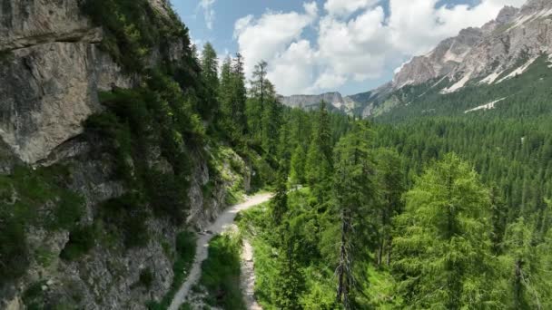 Hikers Travelers Enjoying Beautiful Mountain Views Have Mountain Walk Dolomites — Vídeo de Stock