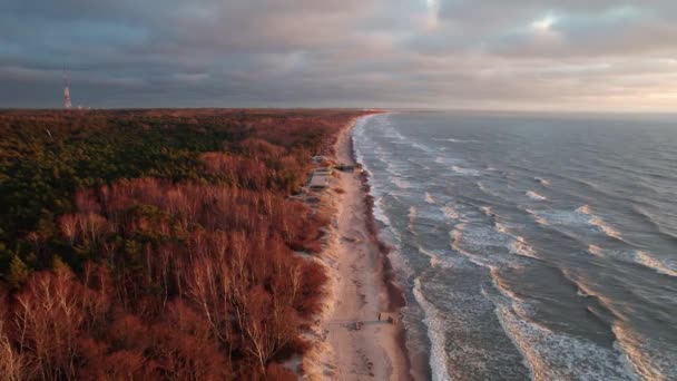Große Wellen Mit Weißen Kämmen Wälzen Sich Über Einen Sandstrand — Stockvideo