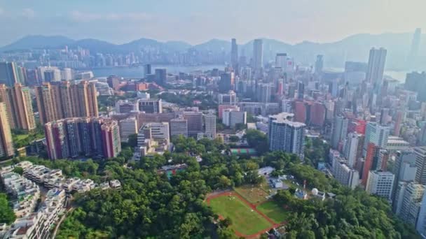 Динамичные Кадры Воздуха Города Монг Кок Коулуне Гонконг Один Основных — стоковое видео