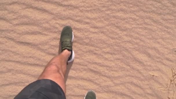 Man Walking Golden Sand Pov — 비디오