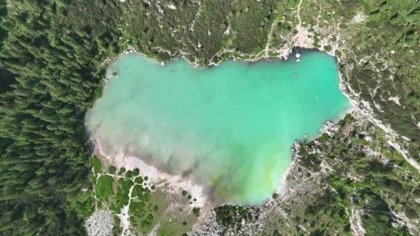 Turisté Cestovatelé Těší Tyrkysové Lago Sorapiss Horské Jezero Pohled Protože — Stock video
