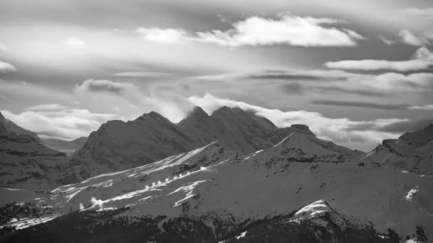 Black White Timelapse Bluemlisalp Lauberhorn Tschuggen Wintertime Seen Grindelwald First — Stock video