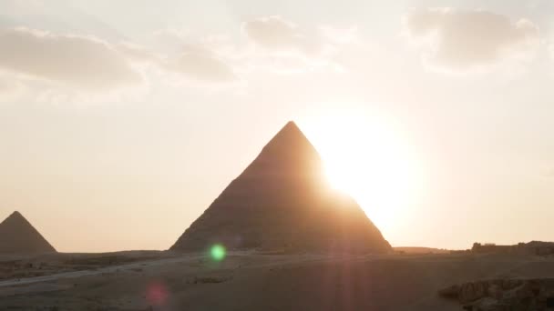 Время Скольжения Солнца Краю Пирамиды Хеопса Гизе Каир Египет — стоковое видео
