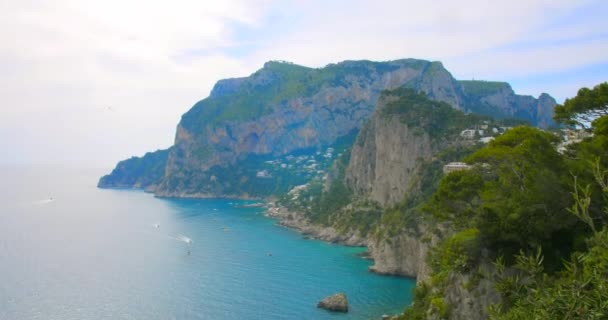 Overlooking Stunning Coastline Sea Colorful Landscape Blue Water Mountains Paradise — Stockvideo