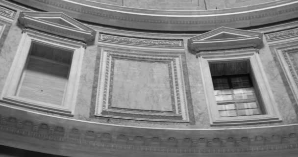 Знятий Деталь Інтер Єру Пантеону Затонулими Панелями Монохромі Римський Храм — стокове відео