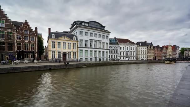 Ghent Time Lapse Historic Buildings Waterfront River Canal Belgium — Vídeos de Stock