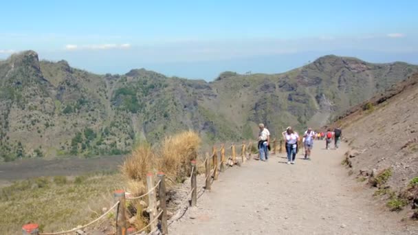 Caminata Camino Con Los Turistas Que Van Cráter Del Volcán — Vídeos de Stock