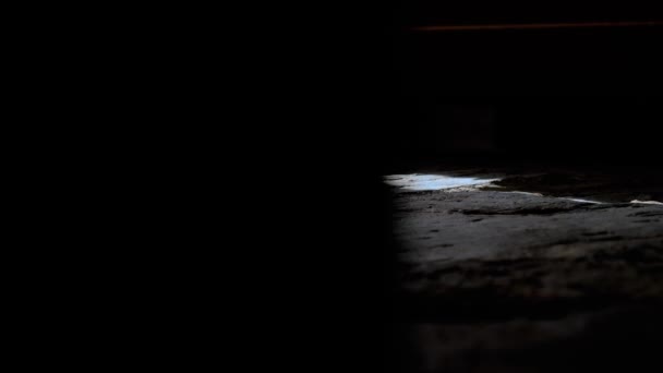 石のスラブ床とヴィラの入り口のドアの開口部 ドリー右グランドショット — ストック動画