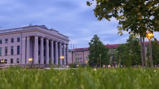 Biblioteka Narodowa Martyna Mavydasa Wilna Zachodzie Słońca Litwa Statyczne Niskokątne — Wideo stockowe