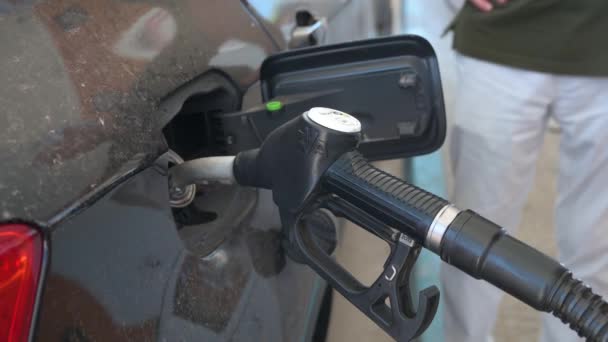 Customer Refuels His Car Diesel Oil Gas Pump Gas Station — Vídeos de Stock