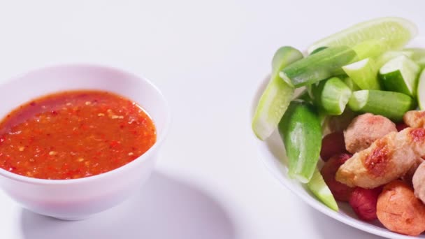 Fried Meatballs Dipping Sauce White Background Asian Food Daily Style — 비디오