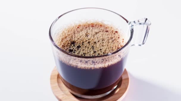 Cup Steaming Hot Black Coffee Stirring Coffee Coffee Spoon Black — Video