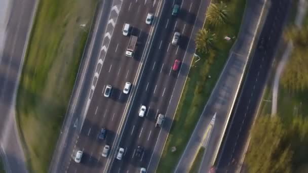 Frenetic Circling Top View Shot Traffic General Paz Highway Buenos — Vídeo de stock