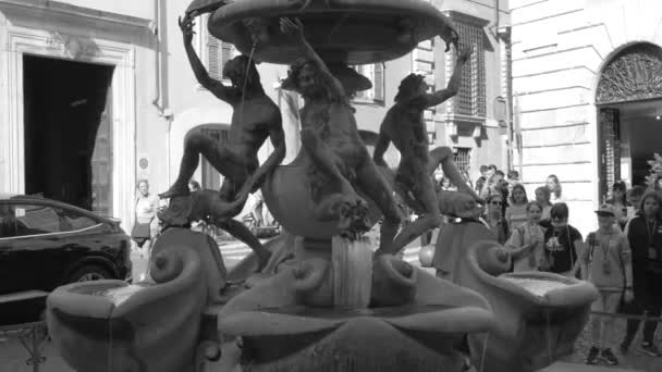 Panning Ancient Roman Water Spring Fontana Delle Tartarughe Turtle Fountain — Video Stock