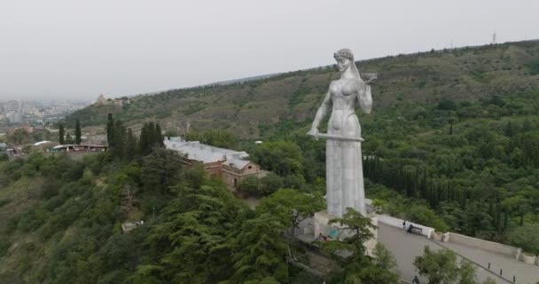 Luchtfoto Dolly Beeld Van Het Massieve Moeder Van Georgië Monument — Stockvideo