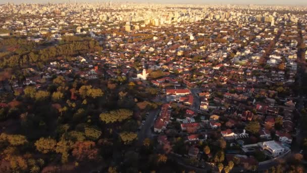 Wide Aerial Panoramic View Residential Area Buenos Aires Metropolis Dusk – stockvideo