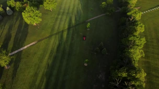 Orbital Drone Shot Morning Lawn Mowing Beautiful Sunrise — Video