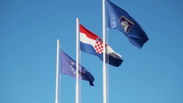 Deux Drapeaux Nationaux Drapeau Union Européenne Drapeau Croate Avec Une — Video