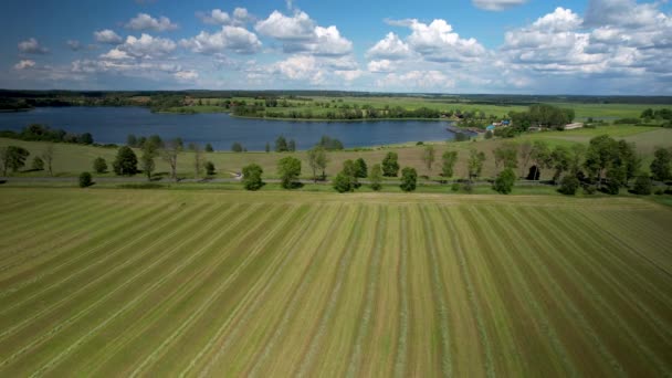 Extensive Farmland Pristine Lake Waters Jezioro Wielochowskie Warmian Masurian Voivodeship — Stock video