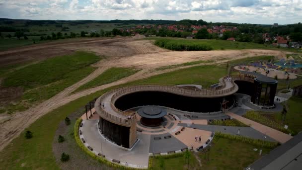 Drone Shot Graduation Tower Structure Lidzbark Warmiski Town Poland Wide — Video