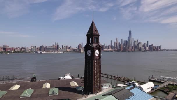 Vista Aérea Alrededor Torre Lackwana Terminal Hoboken Soleada Nueva Jersey — Vídeo de stock