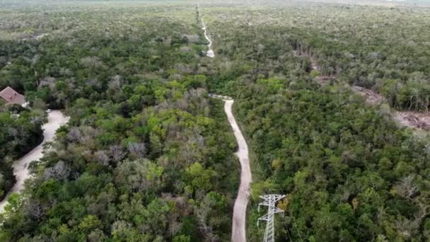 Aerial View Gravel Road Lies Mayan Jungle Amazing Landscape — Vídeo de stock