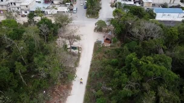 Aerial View Dirt Road Akumal Bike Riding Seen While One — Stock Video