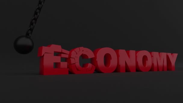 Fragile Economy Collapses Wrecking Ball Destroys Financial System Graphic Typographic — Video Stock